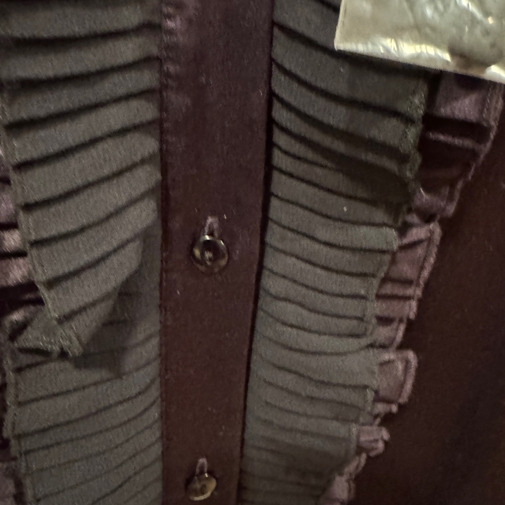Pink Tartan Blouse. Deep grape/purple with sheer black ruffles Size 12 - Picture 5 of 9